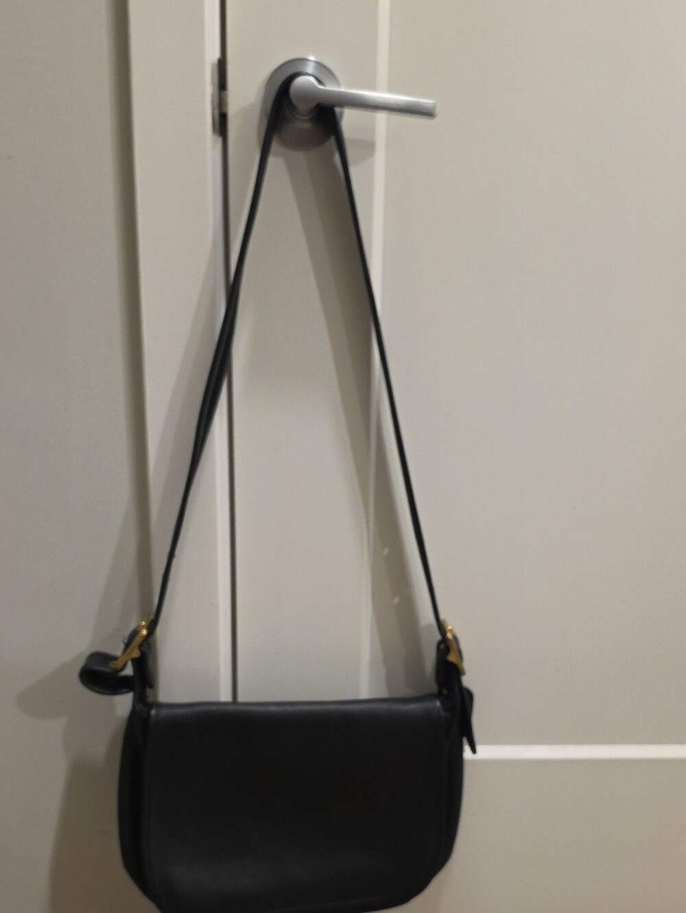 Coach Black Leather Crossbody with Gold-Tone Hardware